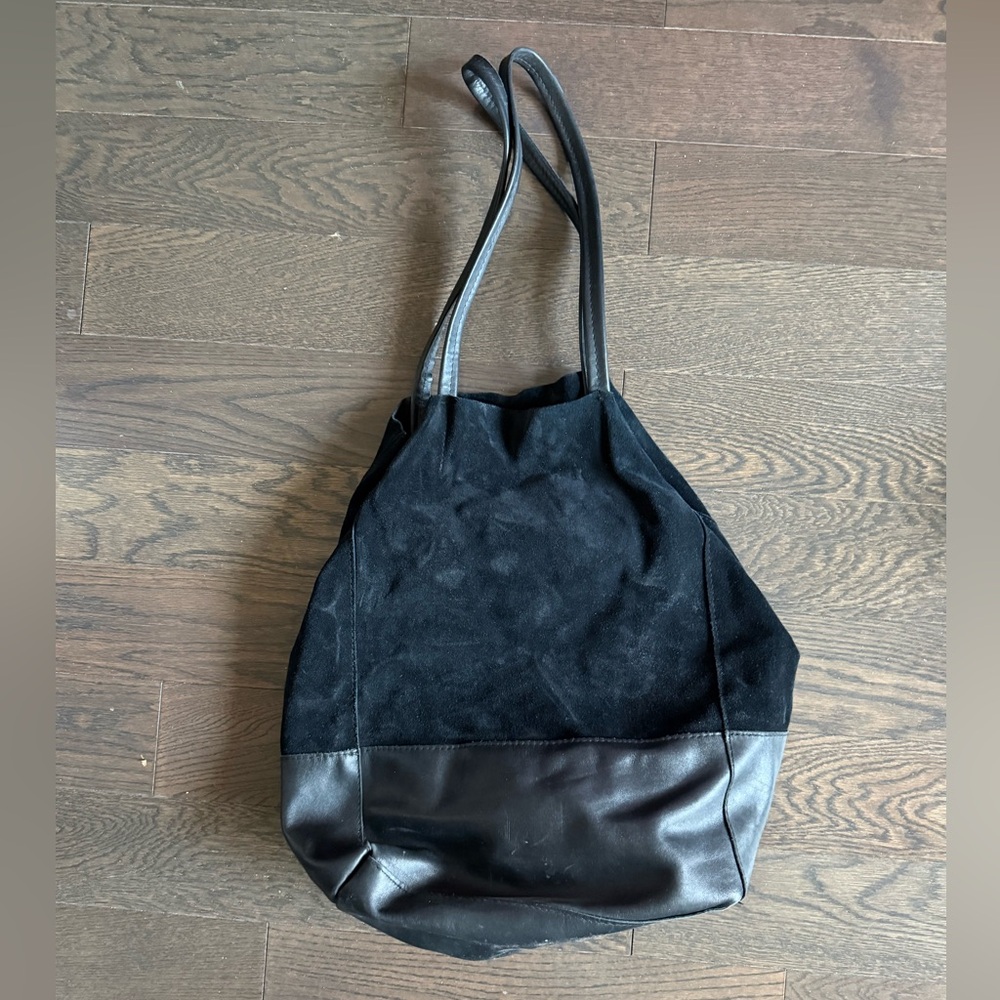 Black Suede Leather Tote Bag